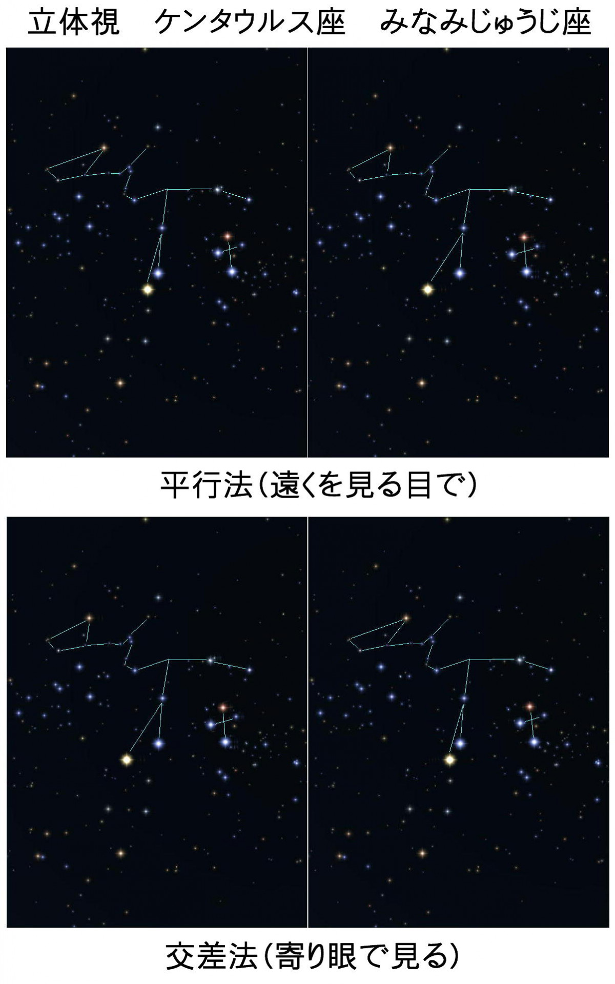 星座立体視　南十字座　平行法交差法  星座線